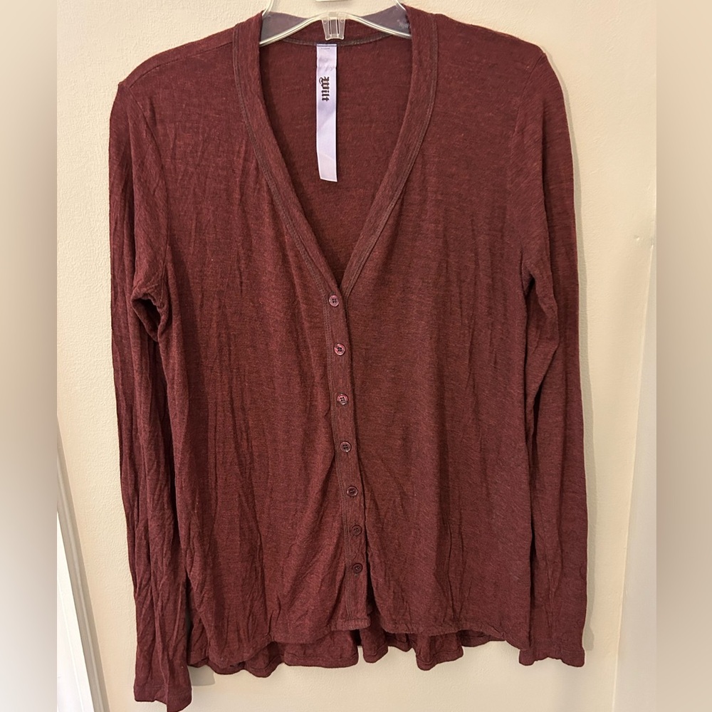 WILT BURGUNDY BUTTON UP LIGHTWEIGHT BURGUNDY CARDIGAN SIZE SMALL